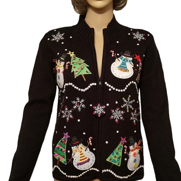Black Carly St. Claire Christmas Sweater sz MP - Picture 2 of 7